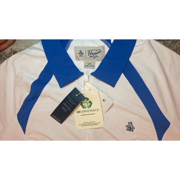 Penguin white and blue Colorblock Half Zip Polo Size L - Picture 8 of 8